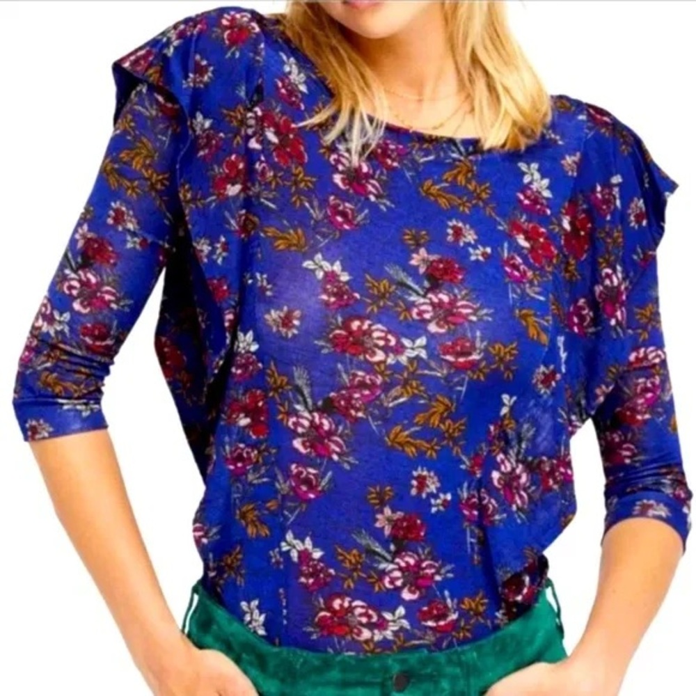 Free People Blue Dock Street Floral Top. Ruffle, bohemian 90’s